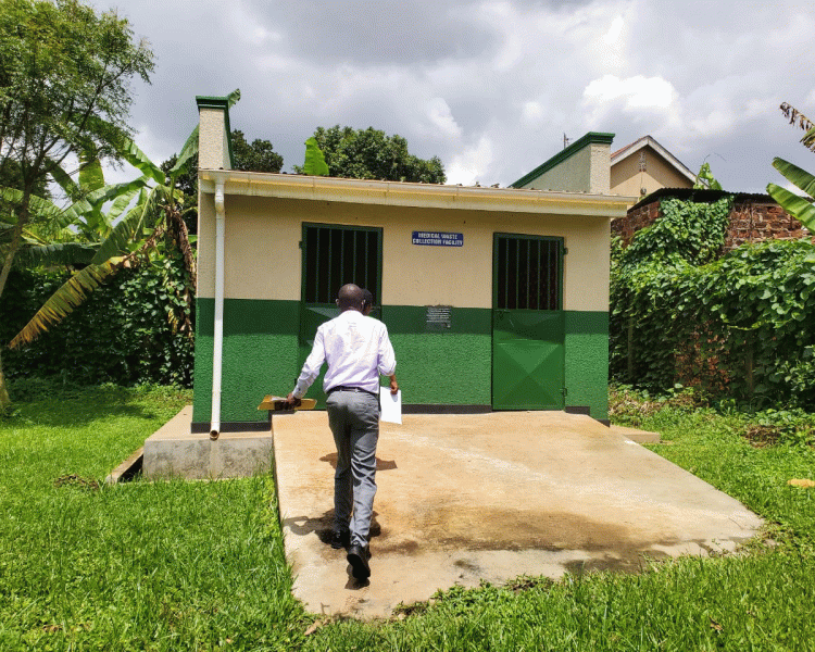 Monitoring and evaluation of some of the KCCA health centers at bukoto. One of the medical waste collection facilities that was built