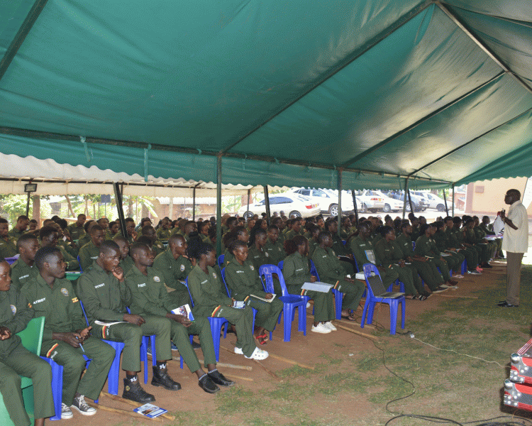 Principal Officer (EIC) Papa Deo Sebrimage talking to stdents of ganda institte of allied health and management sciences